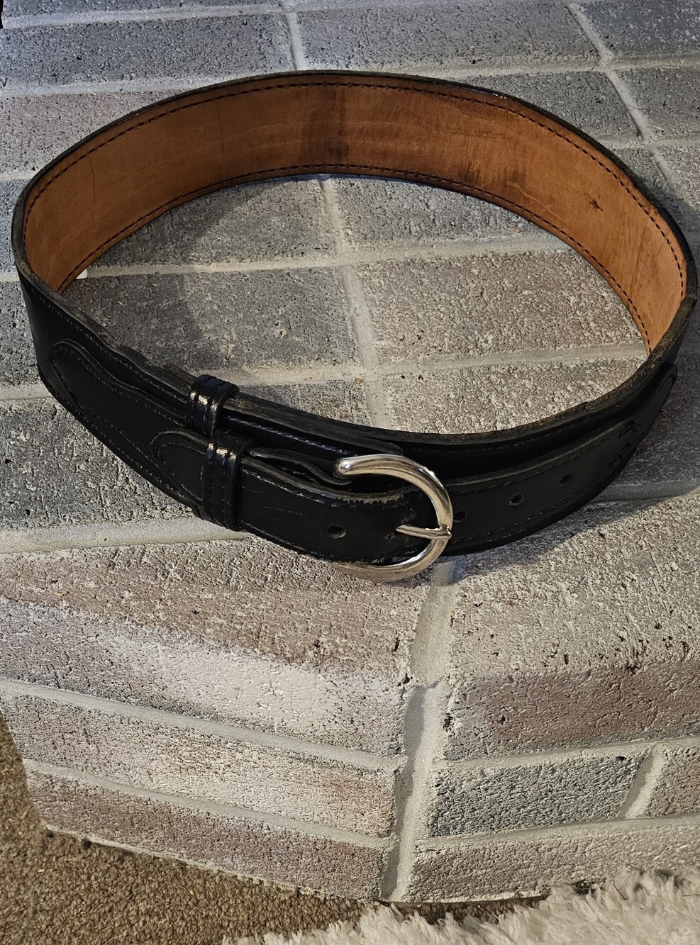 Men's Genuine Leather Border Patrol Belt/Duty Belt in Black & Chrome, Size 34